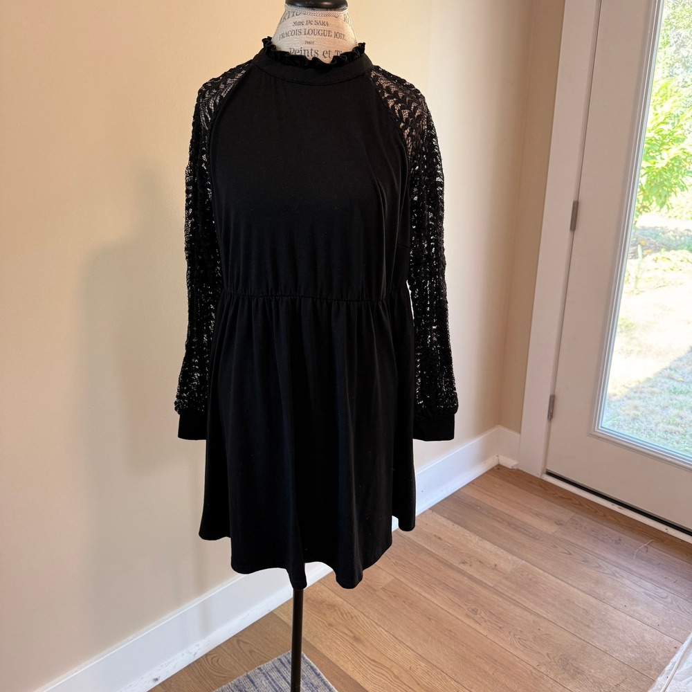Exlura Women's Black Knit Dress with Lace Sleeves Size XXL